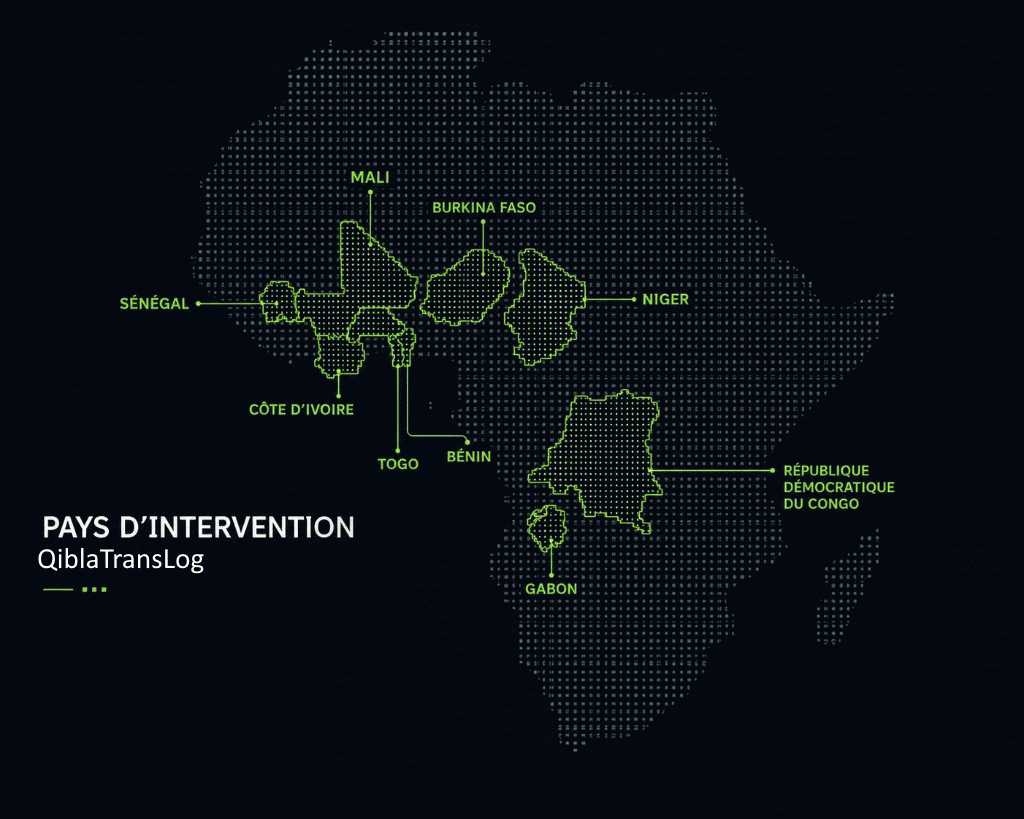 Carte des pays d'intervention Qiblatranslog